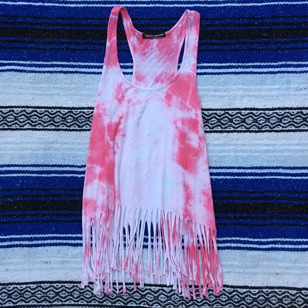 Pink tie dye tassel tank! Size M